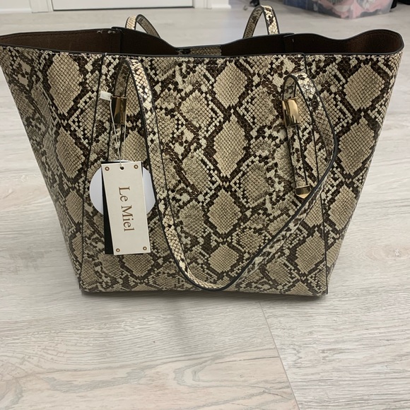 Python Vegan Leather Purse Tote Clutch Travel Bag Three Piece Set Snakeskin NWT - Picture 6 of 8